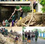 Pasca Banjir, Polres Ponorogo Bersama TNI dan Warga Bersihkan Sungai di Jembatan Tempuran