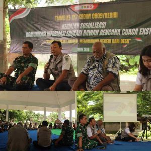 TMMD ke 127 Berkolaborasi Dengan BPBD Kediri Edukasi Sosialisasikan Rawan Cuaca Ekstrem, Pada Warga Gadungan Kec. Puncu.