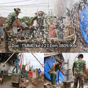 Program Sumur Bor TMMD ke 127 di Dusun Templek Desa Gadungan Kediri  Mengeluarkan Air Bersih