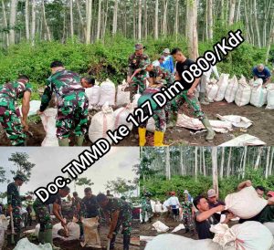 Satgas TMMD ke 127 dan Warga Gelar Kerja Bakti Perbaiki Jalan Rusak Ringan, Yang Diakibatkan Hujan Lebat