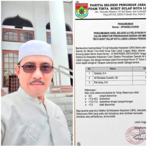 Dugaan Aroma Pembagian Kue Kursi Dirut PDAM Tirta Bukit Sulap Rekruitmen Dinilai Pemanis